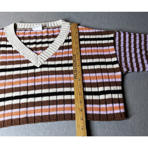 BDG Urban Outfitters Sweater Cropped Tween Size XS V-Neck Striped Long Sleeve - Picture 9 of 12